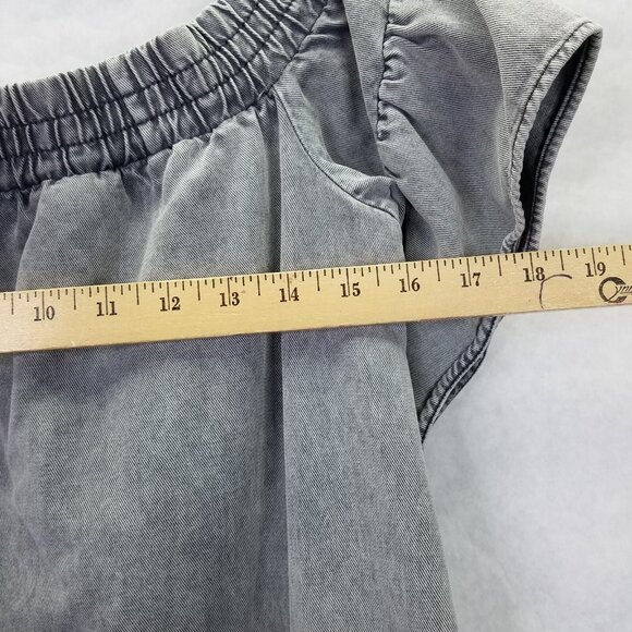 All Saints Adela Mini Dress Women's Sz 2 Denim Off The Shoulder Black Mint Grey - Picture 15 of 16